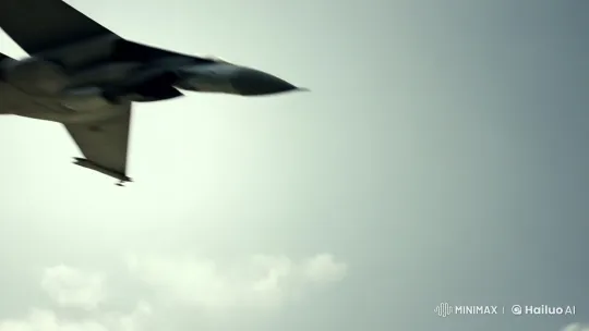 Futuristic Jet's Sleek Flight into Intense Battlefield – AI Generated Video | Hailuo AI