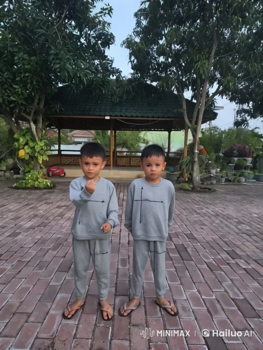 Boys in Grey Perform Kung Fu in Garden Gazebo – AI Generated Video | Hailuo AI