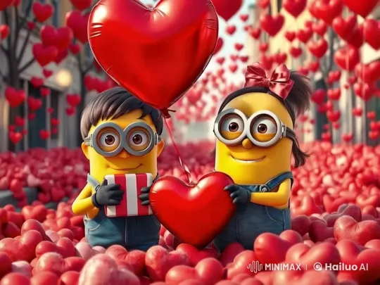 Valentine's Day: Minions in a Sea of Falling Hearts – AI Generated Video | Hailuo AI