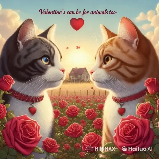 Romantic Valentine's Day Scene of Two Cats in a Garden – AI Generated Video | Hailuo AI