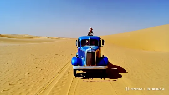 Aesthetic Desert Journey: Old Woman in Timeless Truck – AI Generated Video | Hailuo AI