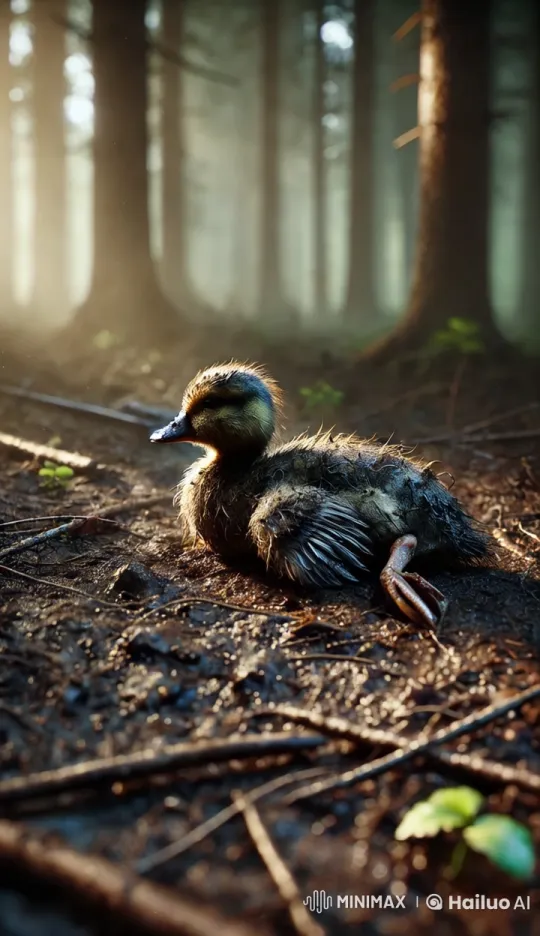 Curious Duckling in Morning-Lit Forest – AI Generated Video | Hailuo AI