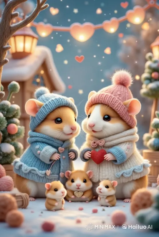 Hamster Family Celebrates Festive Winter Wonderland – AI Generated Video | Hailuo AI