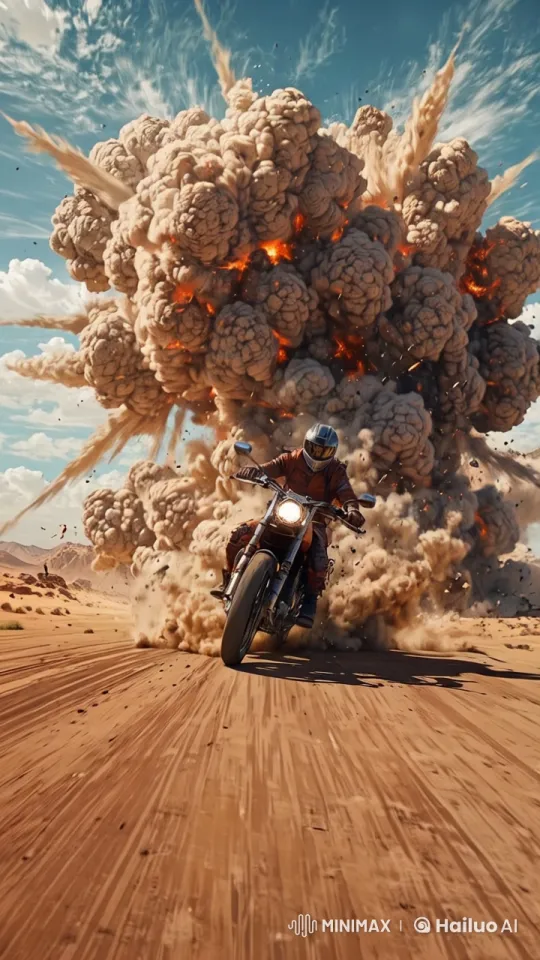 Hyperspeed POV Motorcycle Chase Through Explosions – AI Generated Video | Hailuo AI