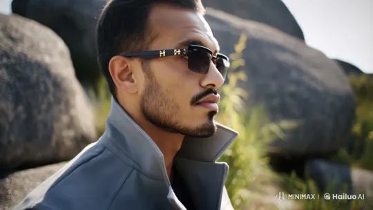 Contemplative Man in Serene Rocky Landscape – AI Generated Video | Hailuo AI