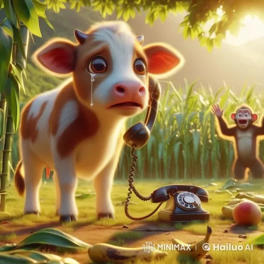 Distressed Cow Calls Police Amidst Joyful Monkey Scene – AI Generated Video | Hailuo AI