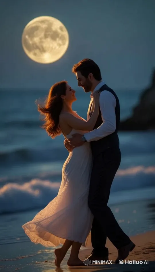 Romantic Couple Dancing on a Moonlit Beach – AI Generated Video | Hailuo AI