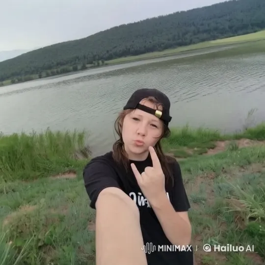 Person Poses with 'Rock On' by Serene Lake – AI Generated Video | Hailuo AI