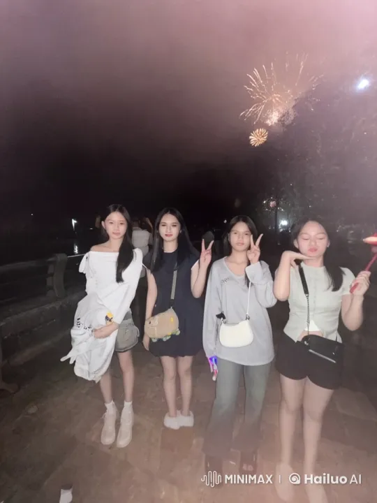 Four Women Display Martial Arts Skills with Fireworks Background – AI Generated Video | Hailuo AI
