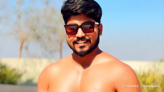 Confident Man Showcases Athletic Physique in Sunny Outdoor Video – AI Generated Video | Hailuo AI