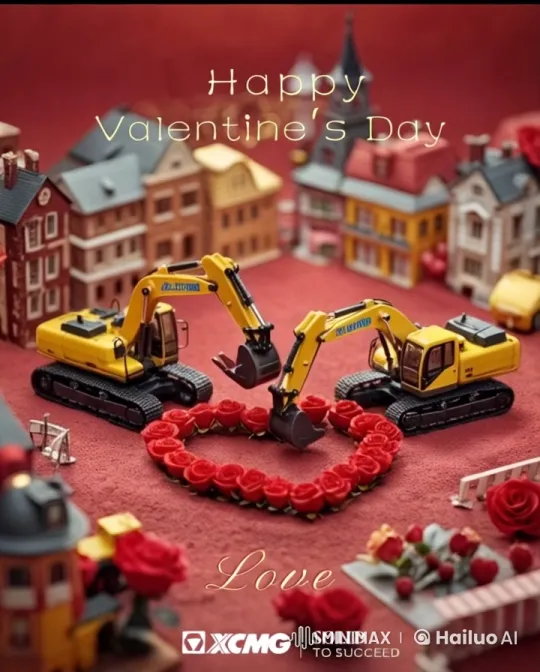 Valentine's Day Animation: Excavators Shape Hearts in Miniature Town – AI Generated Video | Hailuo AI
