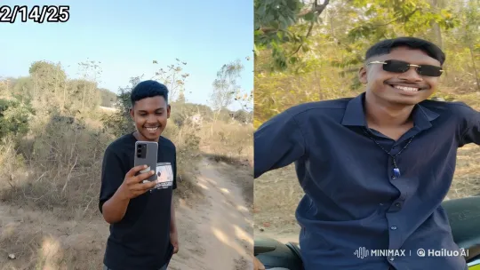 Young Man in Serene Landscape with Smartphone and Motorcycle – AI Generated Video | Hailuo AI