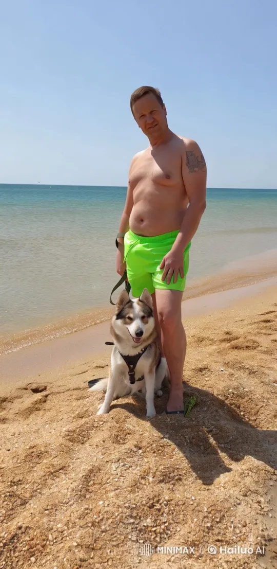 Man and His Happy Dog at Serene Beach in Live2D Animation – AI Generated Video | Hailuo AI