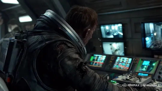 Exhausted Astronaut Monitors Alien Creature on Spaceship CCTV – AI Generated Video | Hailuo AI