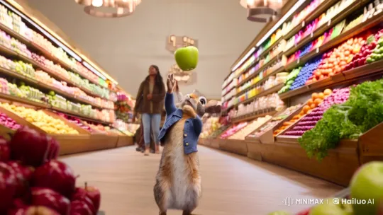 Aesthetic Film: Rabbit Chooses Apple in Grocery Store – AI Generated Video | Hailuo AI