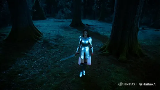 Mystical Warrior: Aesthetic Cinematography in Moonlit Forest – AI Generated Video | Hailuo AI