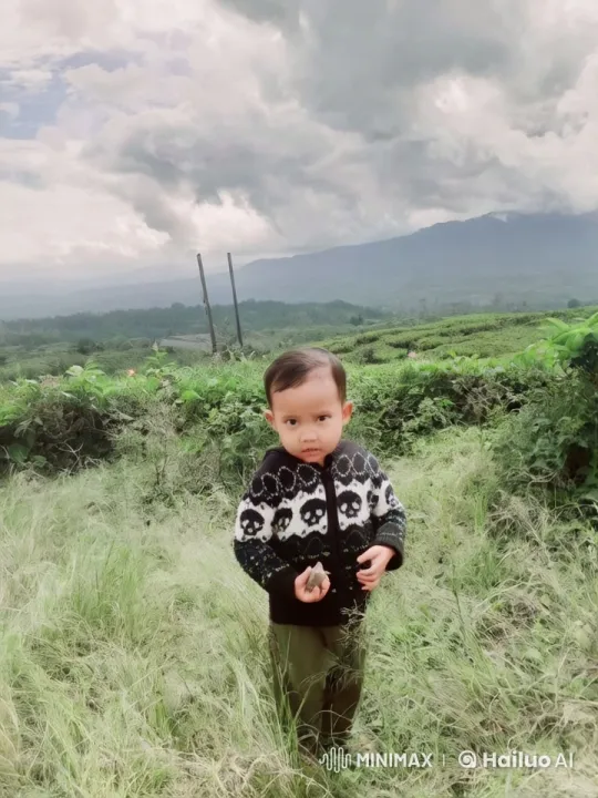 Child in Skull Sweater Performs Kungfu in Scenic Field – AI Generated Video | Hailuo AI