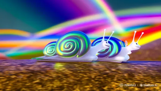 Transparent Snails Gliding on a Rainbow Landscape – AI Generated Video | Hailuo AI
