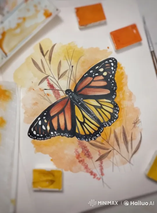 Vibrant Live2D Monarch Butterfly Painting in Autumn – AI Generated Video | Hailuo AI