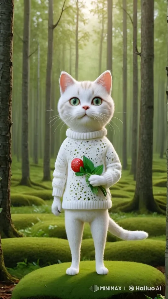 White Cat Explores Tranquil Forest in Live2D Animation – AI Generated Video | Hailuo AI
