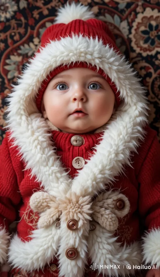 Baby in Cozy Red Sweater with White Trim – AI Generated Video | Hailuo AI
