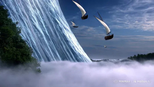 River Ascends Skyward in Surreal, Majestic Landscape – AI Generated Video | Hailuo AI