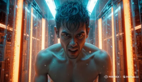 Futuristic Man Struggles Amid Fiery Emotions – AI Generated Video | Hailuo AI