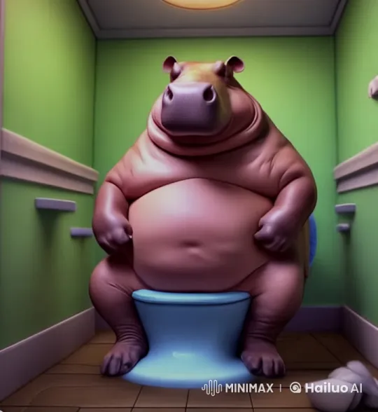 Hippopotamus Struggles to Fly Off Toilet in Animated Short – AI Generated Video | Hailuo AI