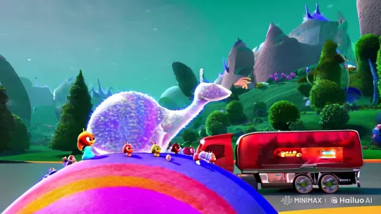 Transparent Snail Glows on Rainbow Ball with Family – AI Generated Video | Hailuo AI