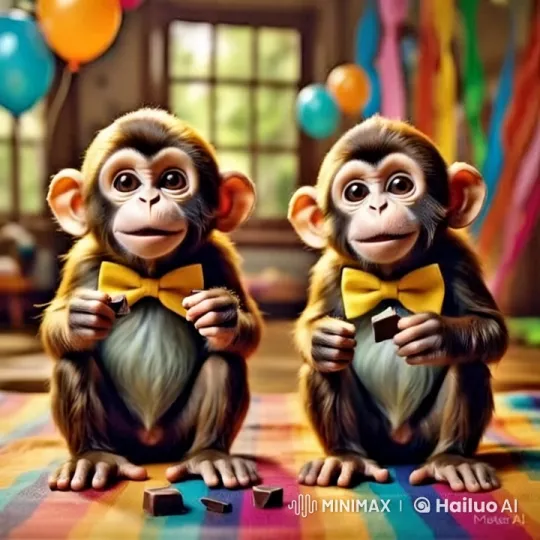 Monkeys Celebrate with Chocolate, Dance, and Kisses – AI Generated Video | Hailuo AI