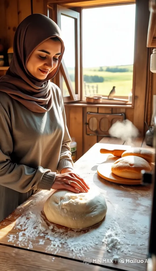 Woman Kneads Dough in Serene Kitchen with Live2D Animation – AI Generated Video | Hailuo AI
