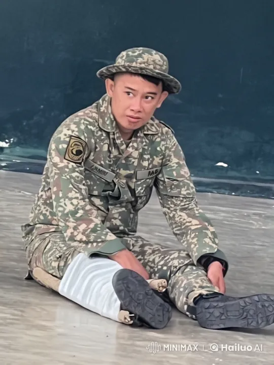 Camouflaged Soldier Performs Seated Kung Fu in Live2D Animation – AI Generated Video | Hailuo AI