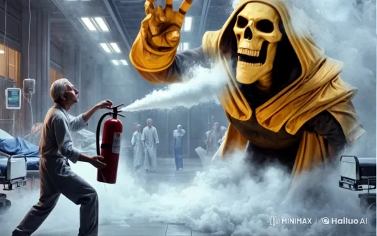Man Fights Mysterious Ghost with Fire Extinguisher – AI Generated Video | Hailuo AI