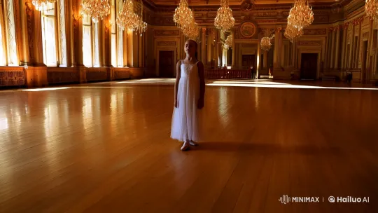 Dance Solo in Sunlit Grand Ballroom – AI Generated Video | Hailuo AI