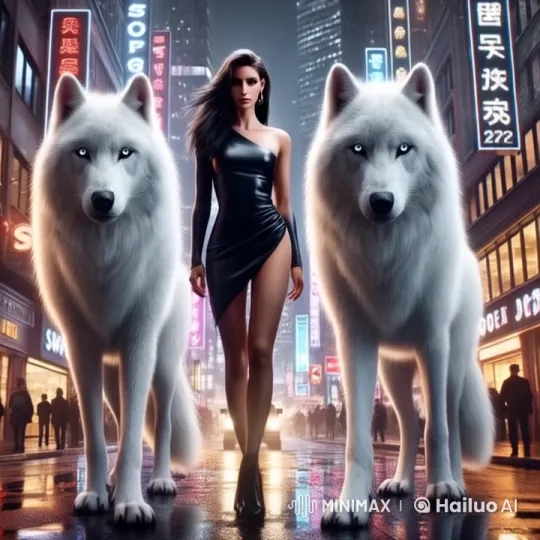 Stylish Woman and Wolves in Urban Night Live2D Animation – AI Generated Video | Hailuo AI