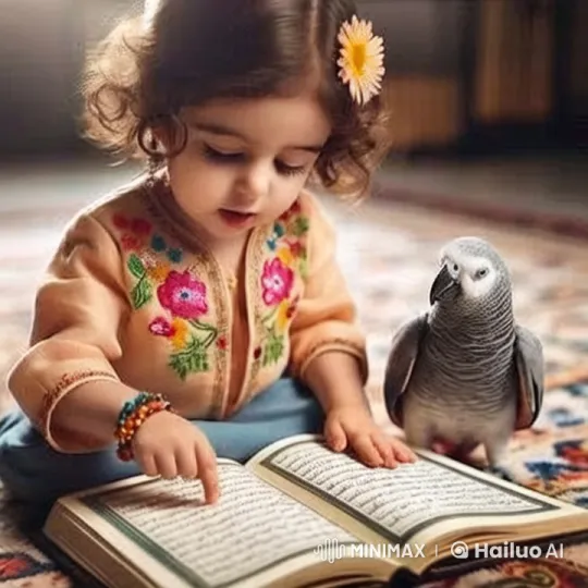 Toddler Recites Quran with Parrot Companion – AI Generated Video | Hailuo AI