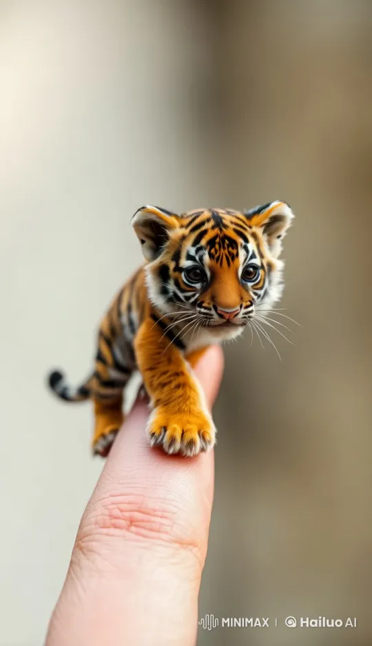 Miniature Live2D Tiger Cub on Finger: Delicate Balance – AI Generated Video | Hailuo AI