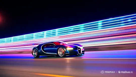 Bugatti Centodieci: Nighttime High-Speed Chase with Neon Flair – AI Generated Video | Hailuo AI