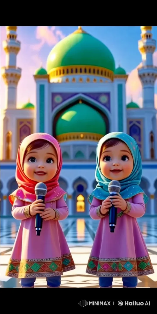 Children Praying in Front of Ornate Mosque – AI Generated Video | Hailuo AI