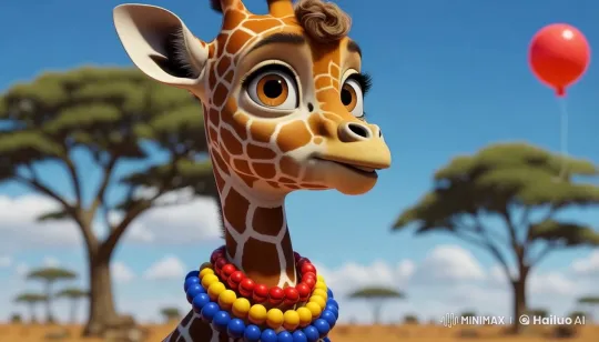 Tita the Giraffe Observes a Balloon in the Savanna – AI Generated Video | Hailuo AI