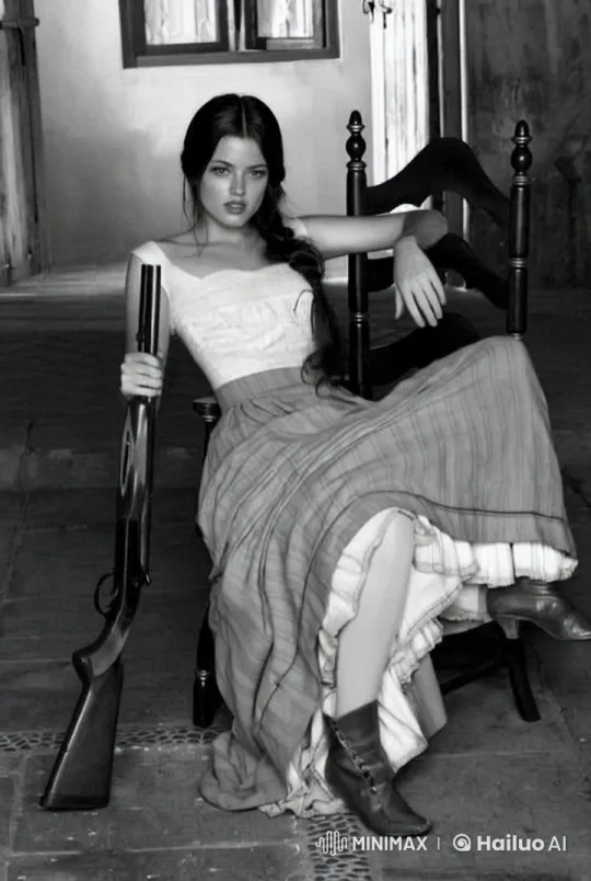 Vintage Woman Poses with Rifle in Animated Live2D Video – AI Generated Video | Hailuo AI