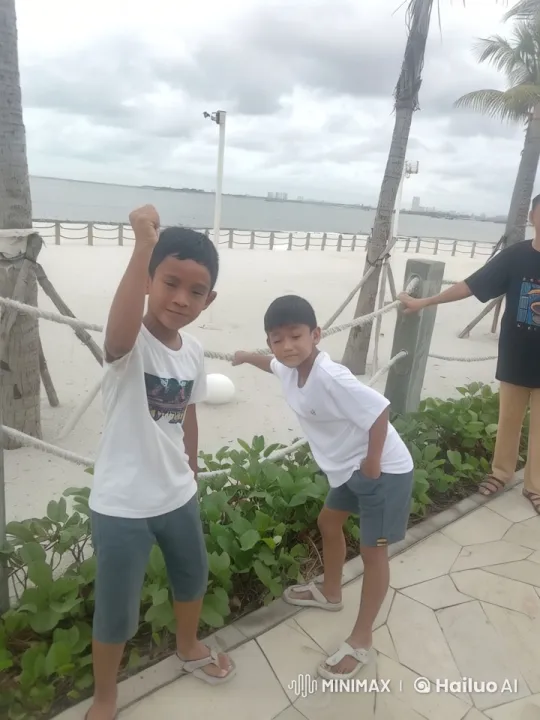 Boys' Playful Kung Fu Fight on Beach Promenade – AI Generated Video | Hailuo AI