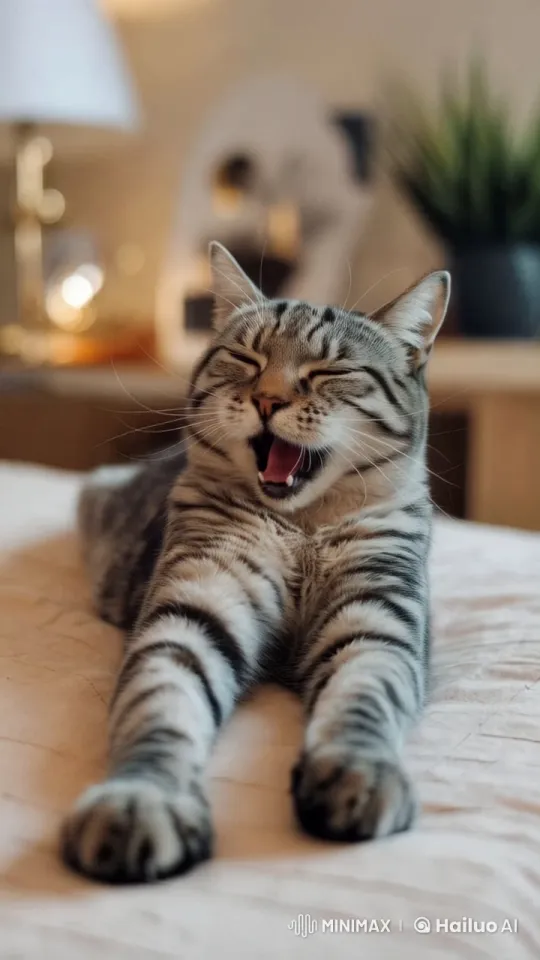 Cat Awakens: Stretching and Yawning – AI Generated Video | Hailuo AI