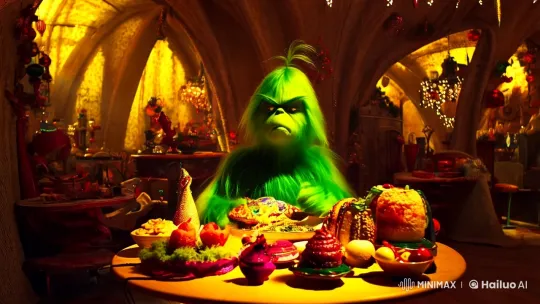 The Grinch Enjoying a Whimsical Feast in Cozy Cavern – AI Generated Video | Hailuo AI