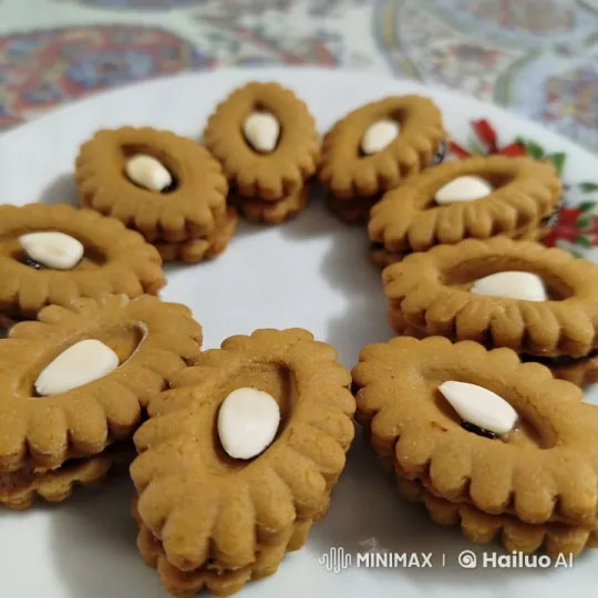 Close-up of Oval Sweets with Almonds on Plate – AI Generated Video | Hailuo AI