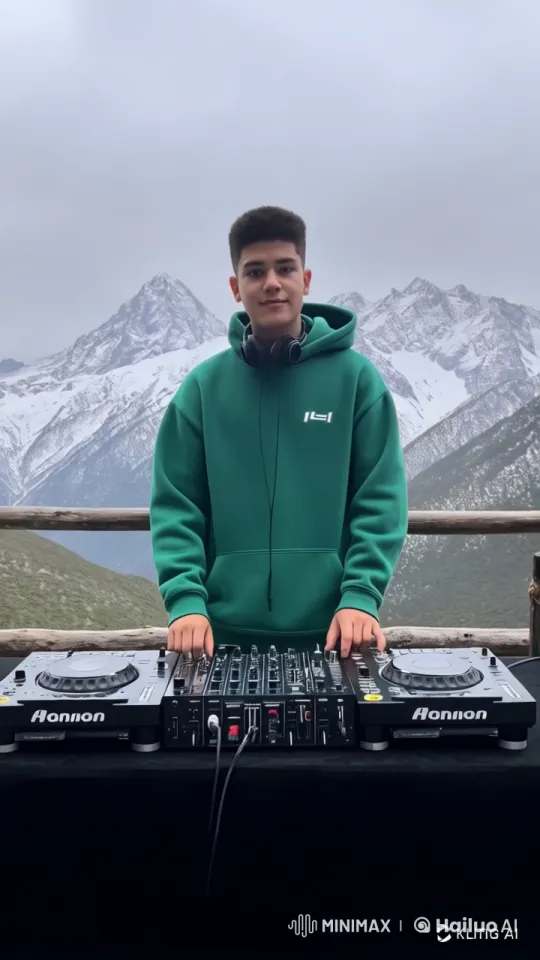 DJ Mixing with Mountainous Backdrop – AI Generated Video | Hailuo AI