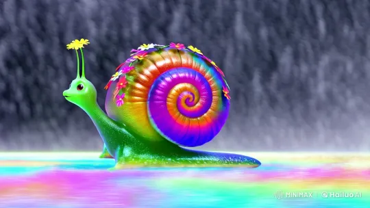 Rainbow Snail Family Journeys Through a Stormy Wonderland – AI Generated Video | Hailuo AI