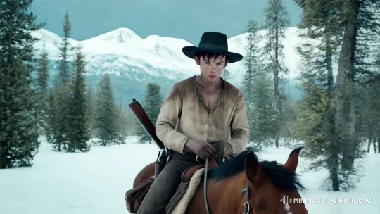 Cowboy on Horseback Braving Snowy Wilderness – AI Generated Video | Hailuo AI