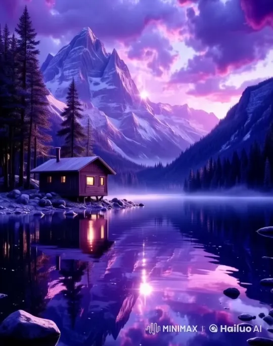Tranquil Mountain Cabin in Serene Live2D Landscape – AI Generated Video | Hailuo AI
