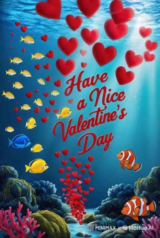 Underwater Valentine's Display by Colorful Fish – AI Generated Video | Hailuo AI